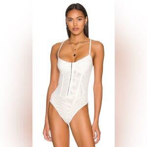 Free People Night Rhythm Corset Lucky Ivory Bodysuit Women’s Size Medium Sheer